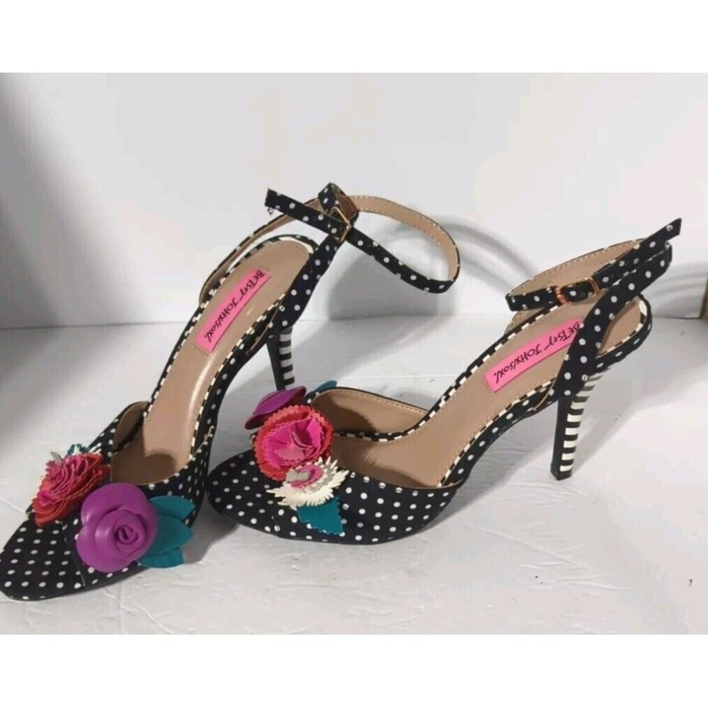 Betsey Johnson Colorful Ines Polka Dot Floral Striped Heels Stilettos Size 8.5